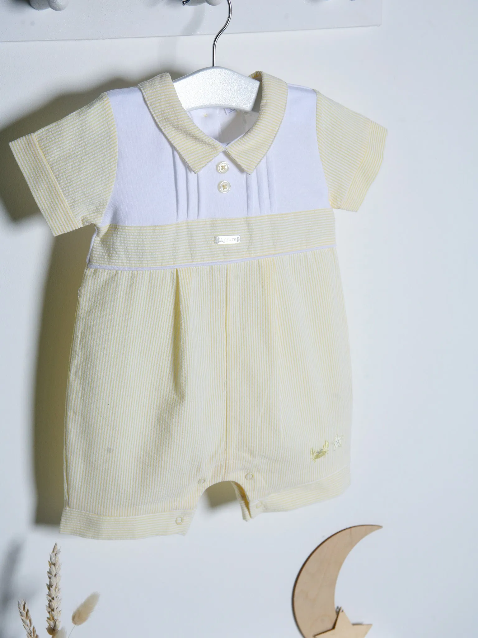 Lemon peter pan collar seersucker romper