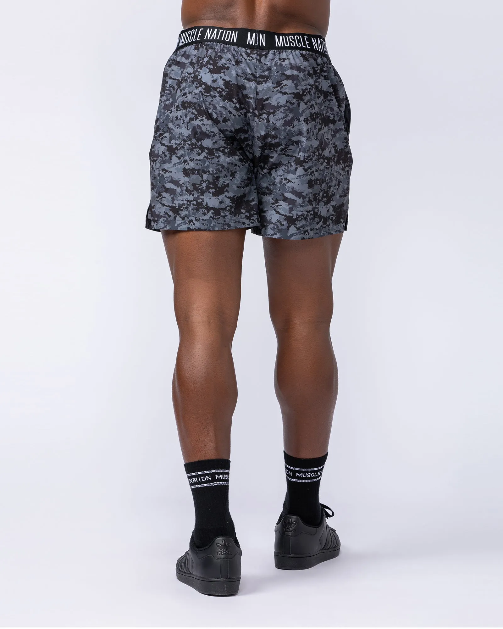 Level Up Training 4" Shorts - Grey/Black Distressed Print
