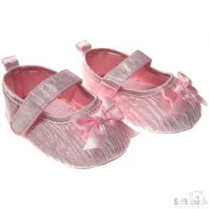 LIGHT PINK SATIN PARTY SHOES W/BOW: B94-LP
