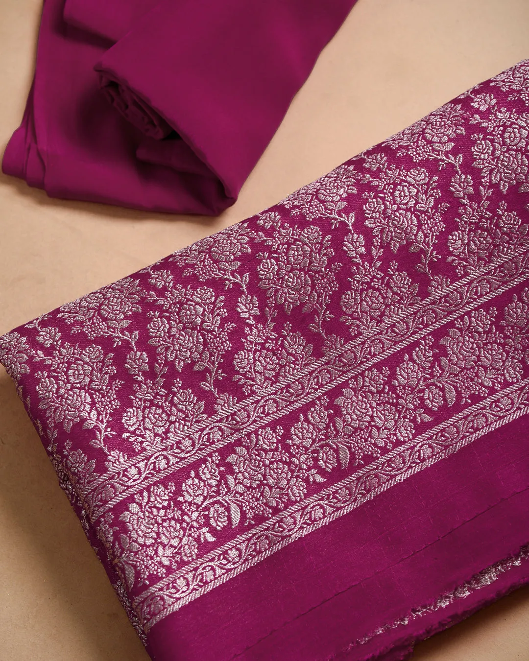 Magenta Handloom Silk Banarasi Woven Unstitched Suit Fabric Set With Handloom Silk Woven Dupatta