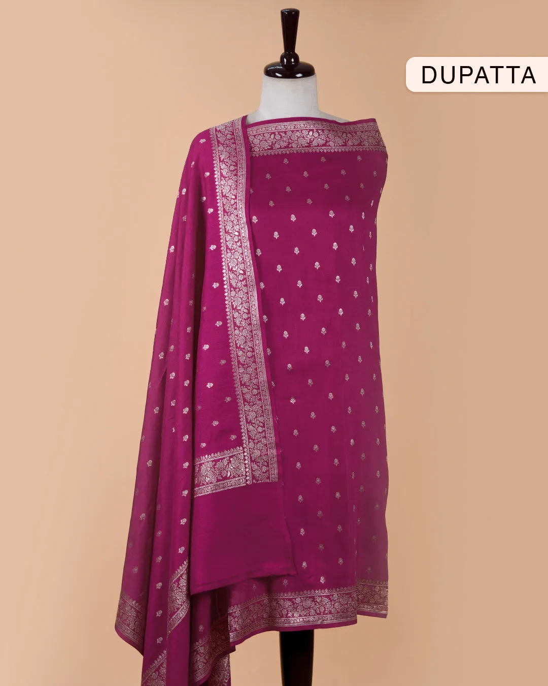 Magenta Handloom Silk Banarasi Woven Unstitched Suit Fabric Set With Handloom Silk Woven Dupatta