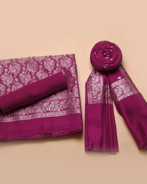 Magenta Handloom Silk Banarasi Woven Unstitched Suit Fabric Set With Handloom Silk Woven Dupatta