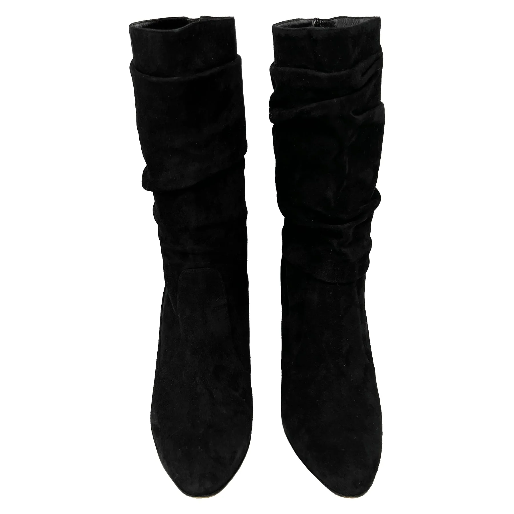 Manolo Blahnik Black Ruched Suede Artesina Mid-Calf Boots Size EU 41