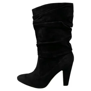 Manolo Blahnik Black Ruched Suede Artesina Mid-Calf Boots Size EU 41