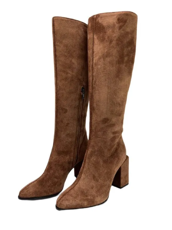 Max Mara Women's Brown Pacche Suede Block Heel Knee Boots NWB