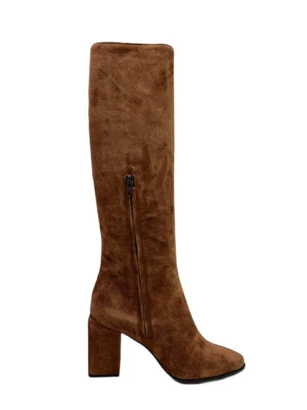 Max Mara Women's Brown Pacche Suede Block Heel Knee Boots NWB