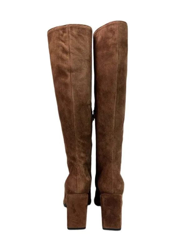 Max Mara Women's Brown Pacche Suede Block Heel Knee Boots NWB