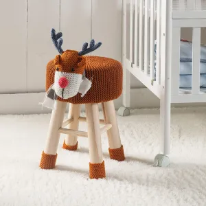 Modern Woven Brown Deer Ottoman Stool with Wooden Legs Contemporary