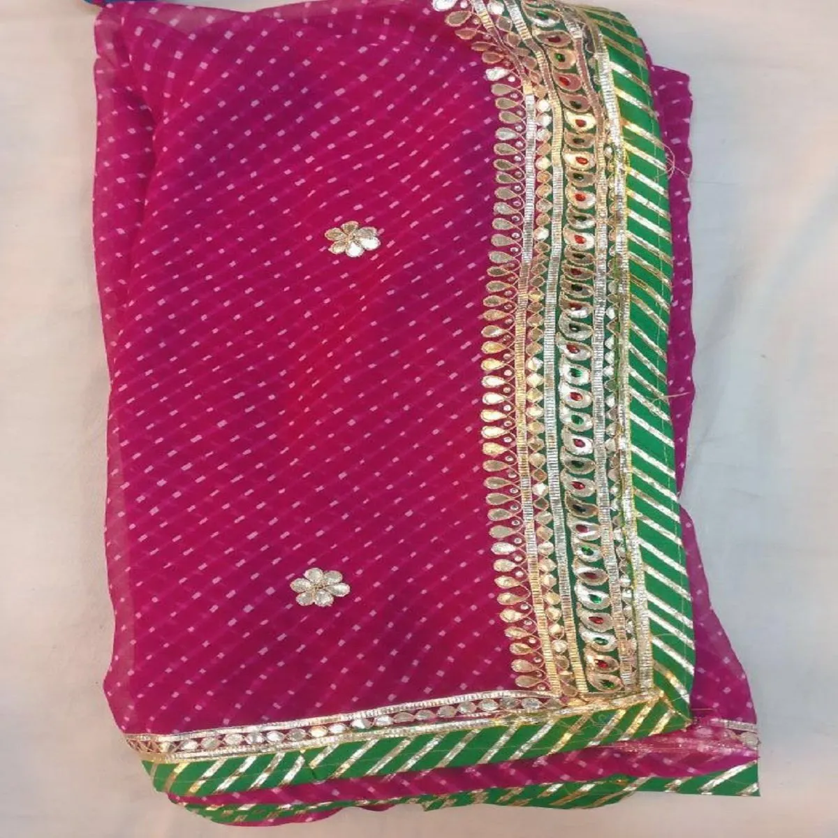 Mothra Gota Patti Saree In Rani Pink