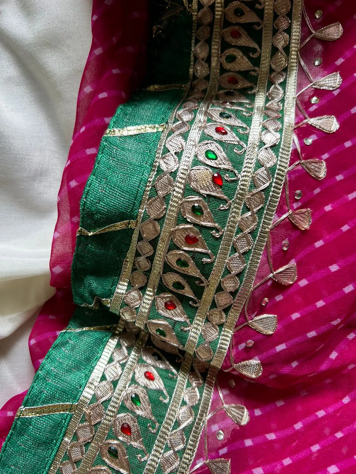 Mothra Gota Patti Saree In Rani Pink