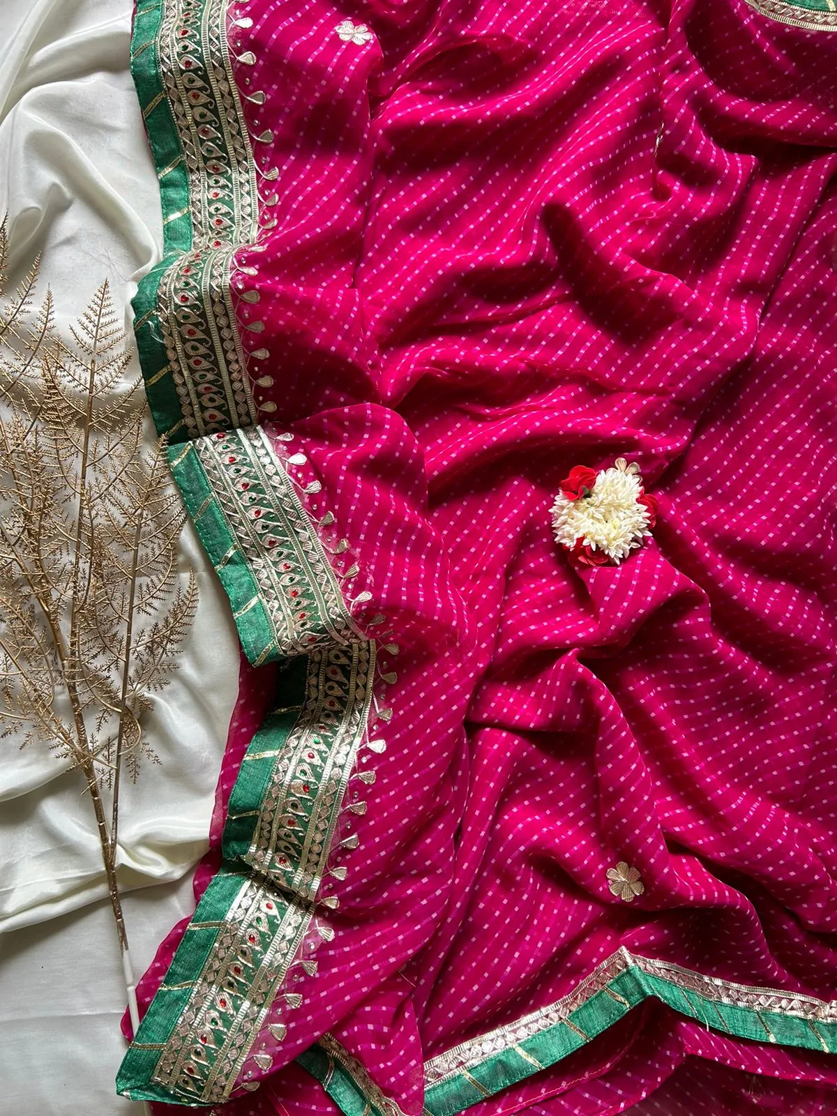 Mothra Gota Patti Saree In Rani Pink