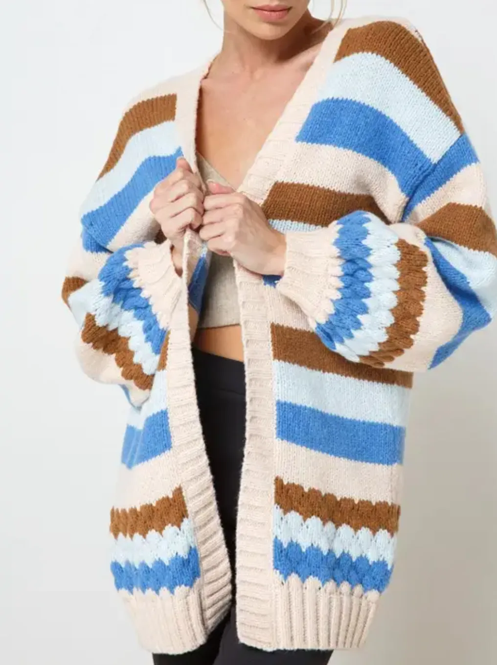 MULTICOLOR STRIPED OPEN-FRONT CARDIGAN