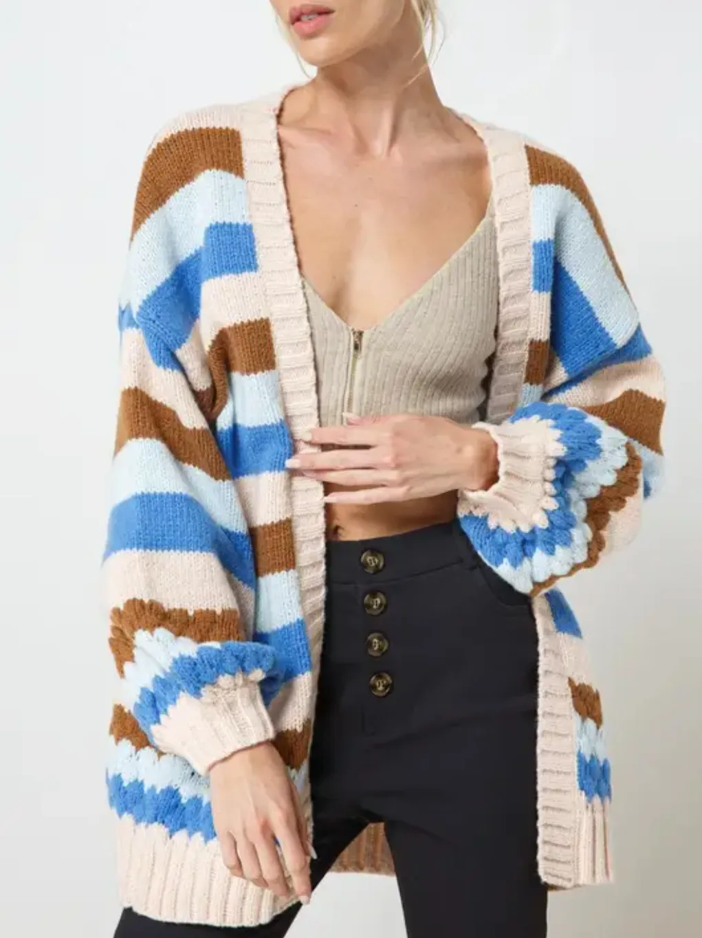 MULTICOLOR STRIPED OPEN-FRONT CARDIGAN