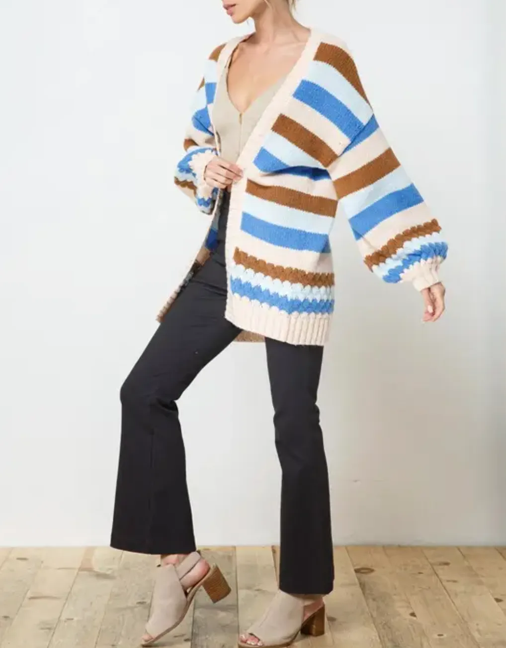 MULTICOLOR STRIPED OPEN-FRONT CARDIGAN