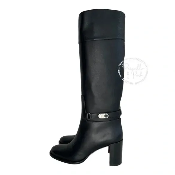 NWB Christian Louboutin Lock Botta 70 leather knee-high boots Black Leather 38