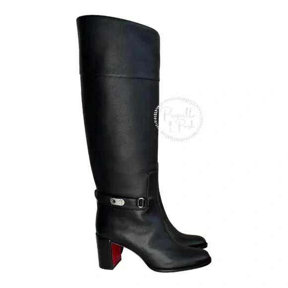 NWB Christian Louboutin Lock Botta 70 leather knee-high boots Black Leather 38