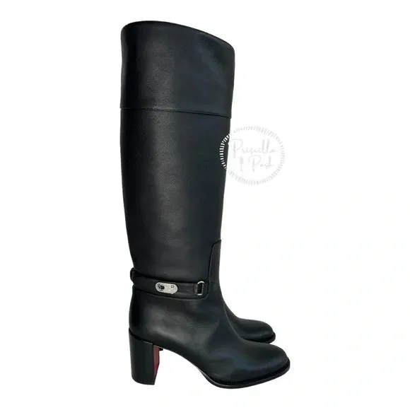 NWB Christian Louboutin Lock Botta 70 leather knee-high boots Black Leather 38