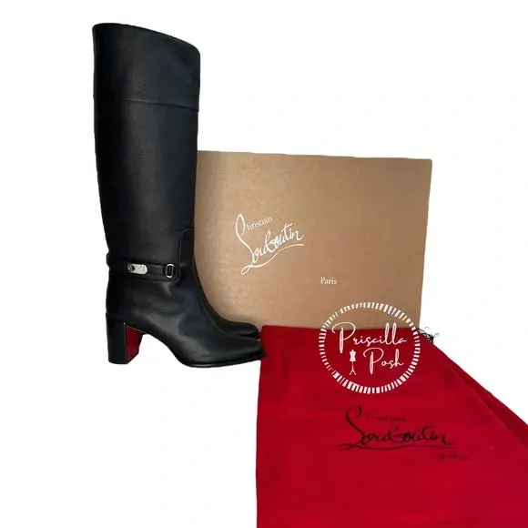 NWB Christian Louboutin Lock Botta 70 leather knee-high boots Black Leather 38