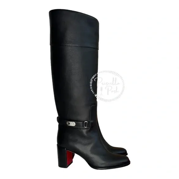 NWB Christian Louboutin Lock Botta 70 leather knee-high boots Black Leather 38