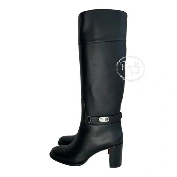NWB Christian Louboutin Lock Botta 70 leather knee-high boots Black Leather 38
