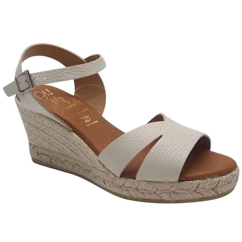 Oh My Sandals Womens Off White Leather Wedge Sandal - 5742
