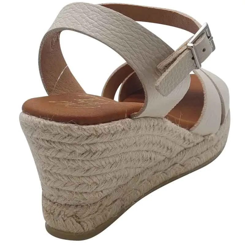 Oh My Sandals Womens Off White Leather Wedge Sandal - 5742