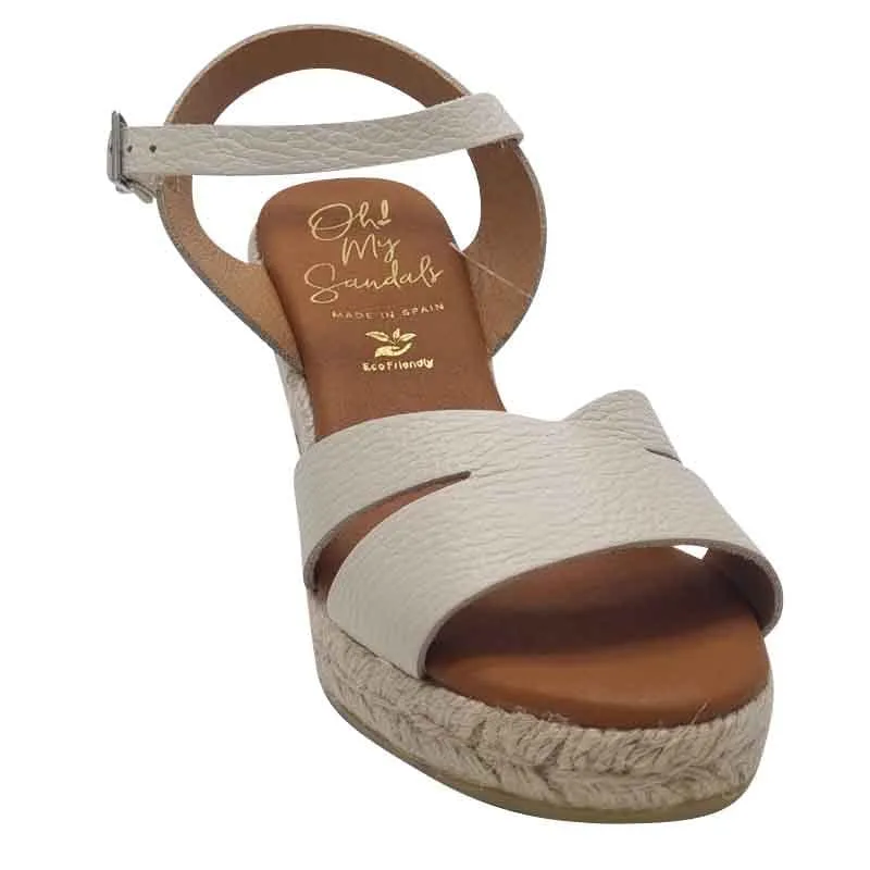 Oh My Sandals Womens Off White Leather Wedge Sandal - 5742