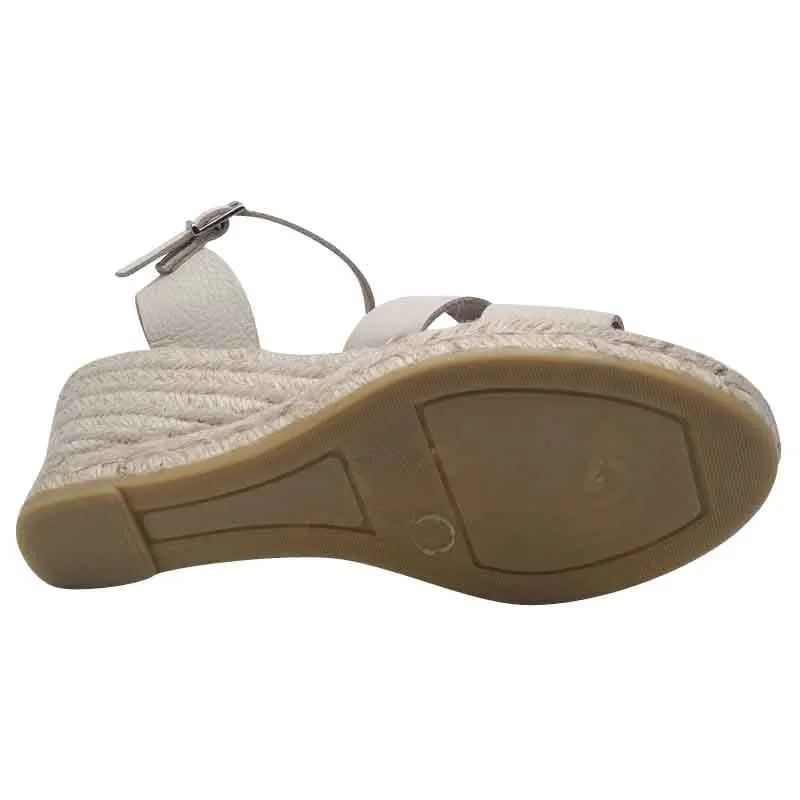 Oh My Sandals Womens Off White Leather Wedge Sandal - 5742