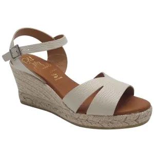 Oh My Sandals Womens Off White Leather Wedge Sandal - 5742
