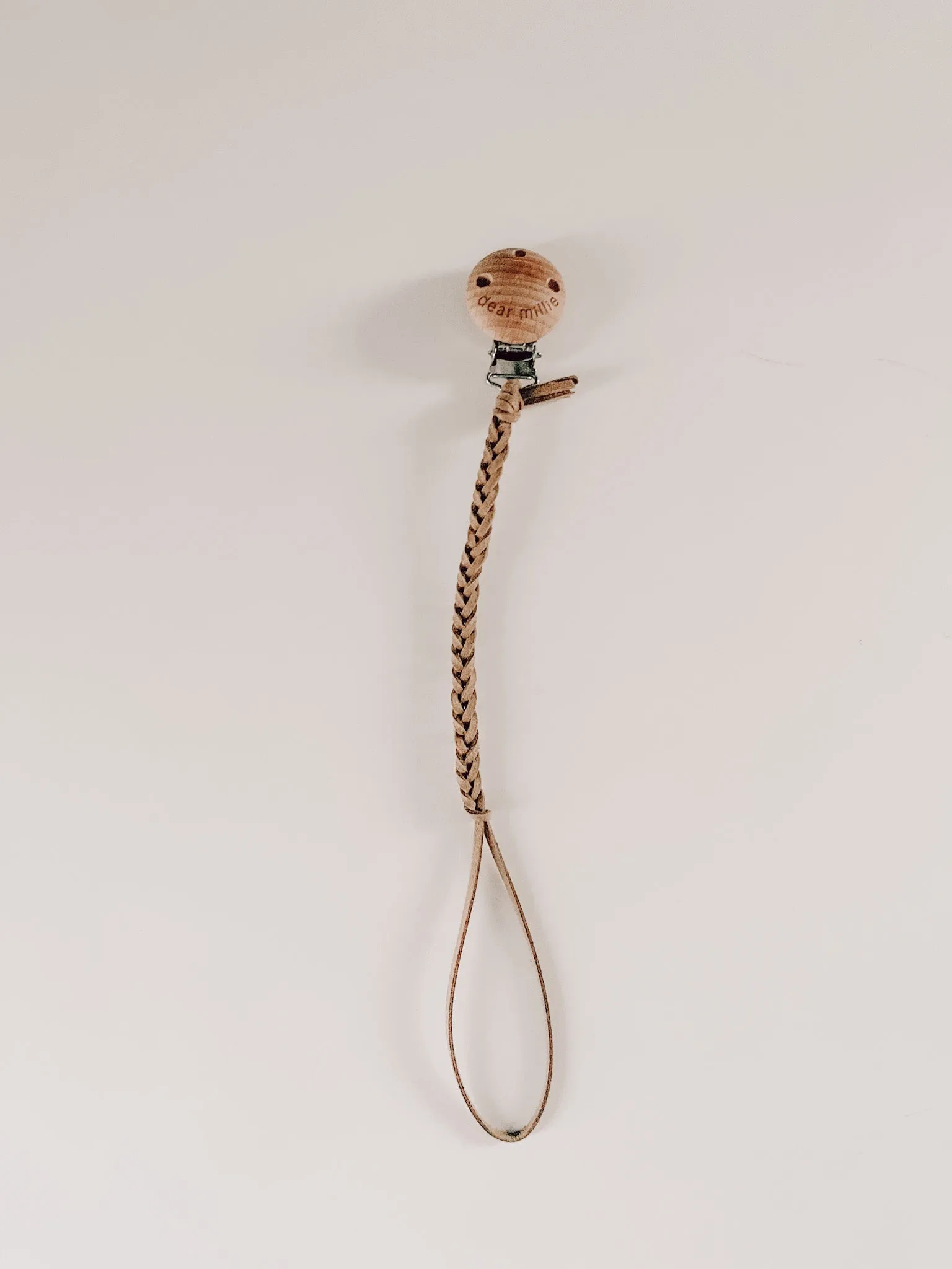 Pacifier Clip - Suede Leather Camel