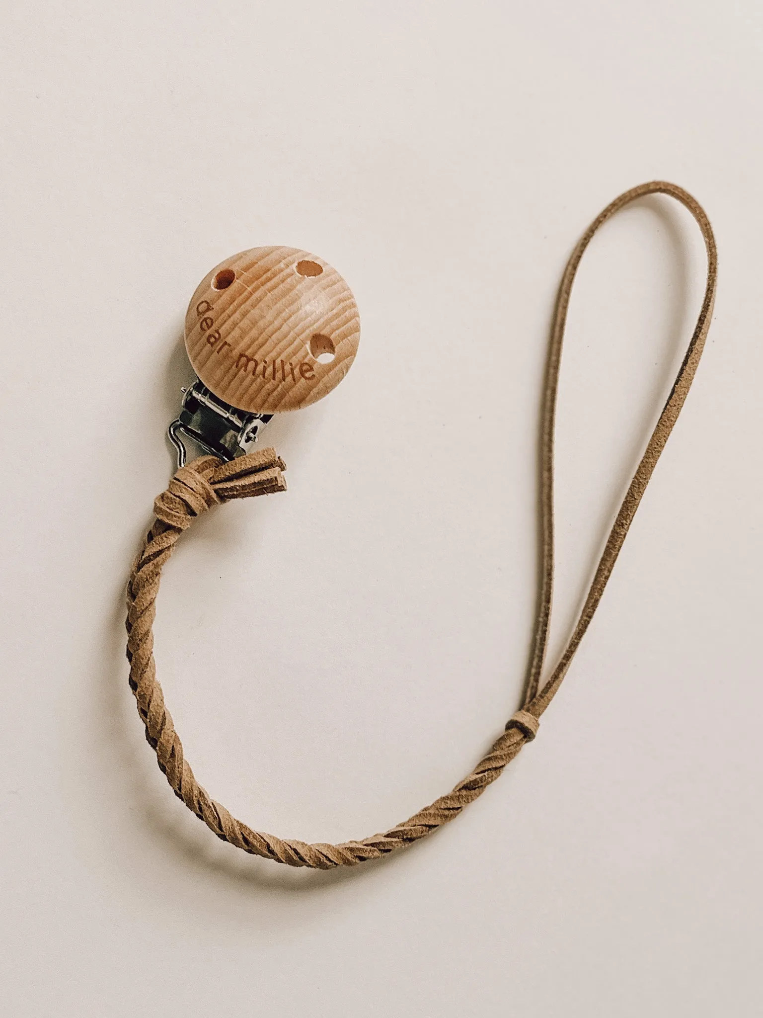 Pacifier Clip - Suede Leather Camel