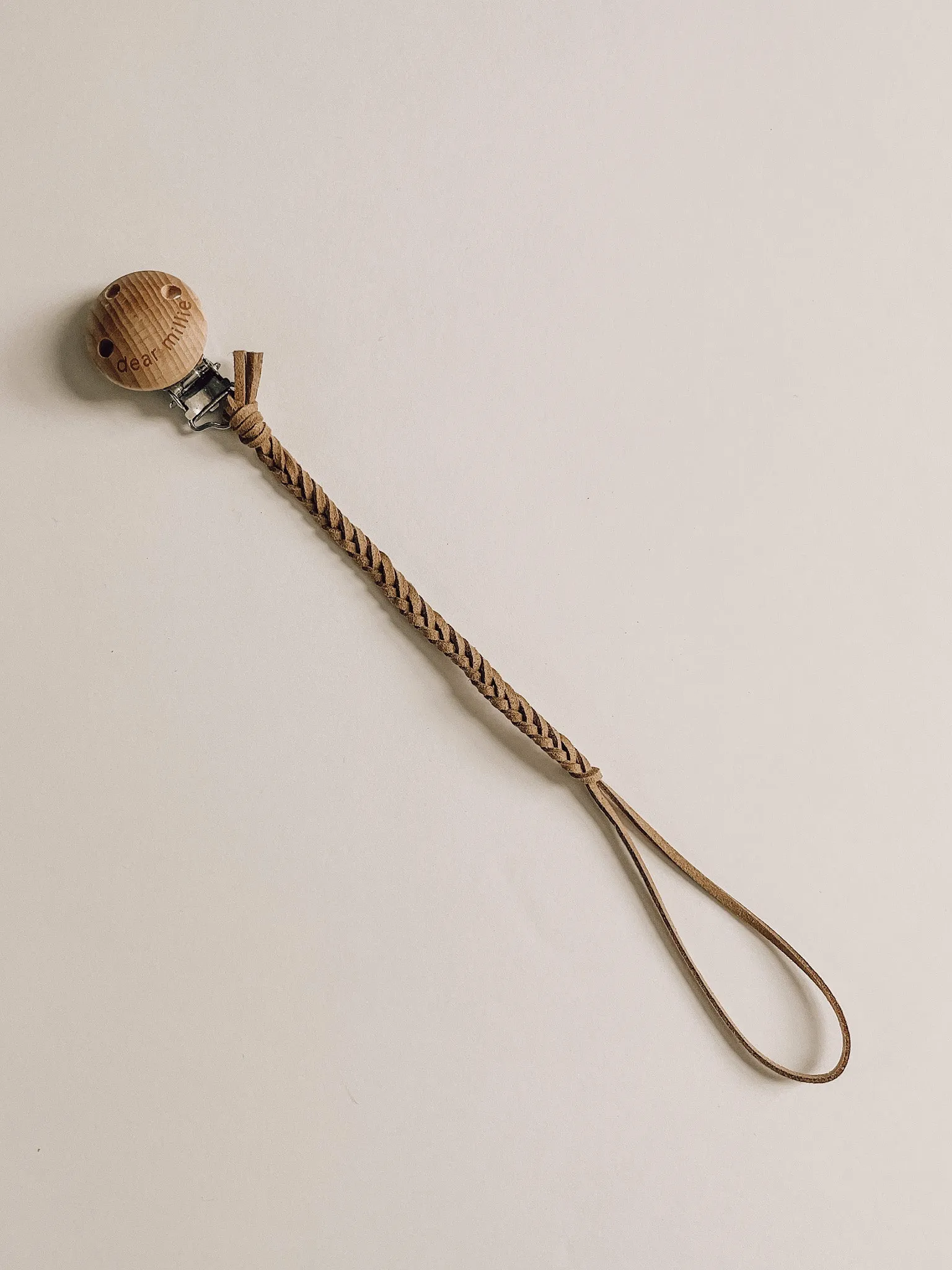 Pacifier Clip - Suede Leather Camel