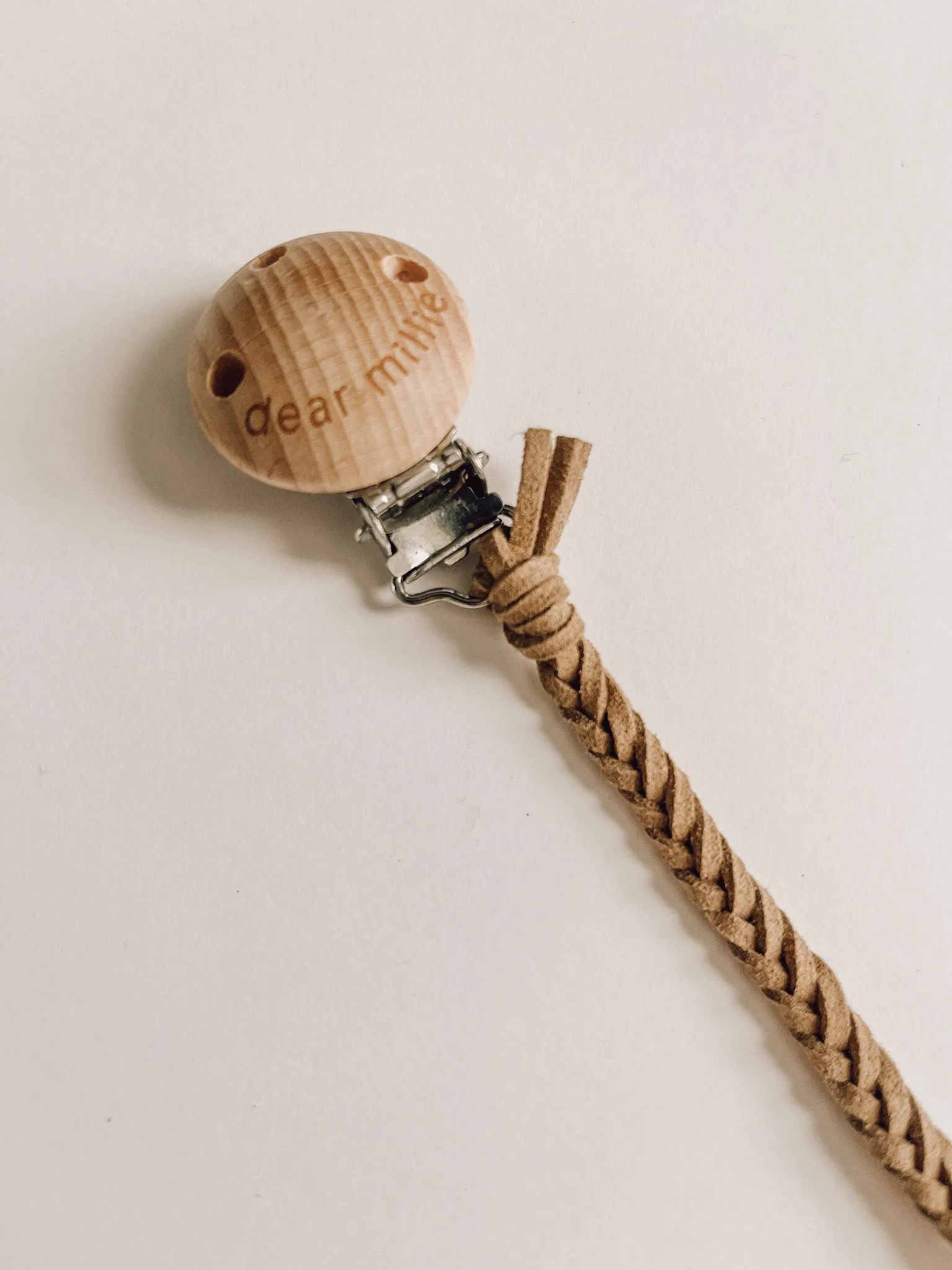 Pacifier Clip - Suede Leather Camel
