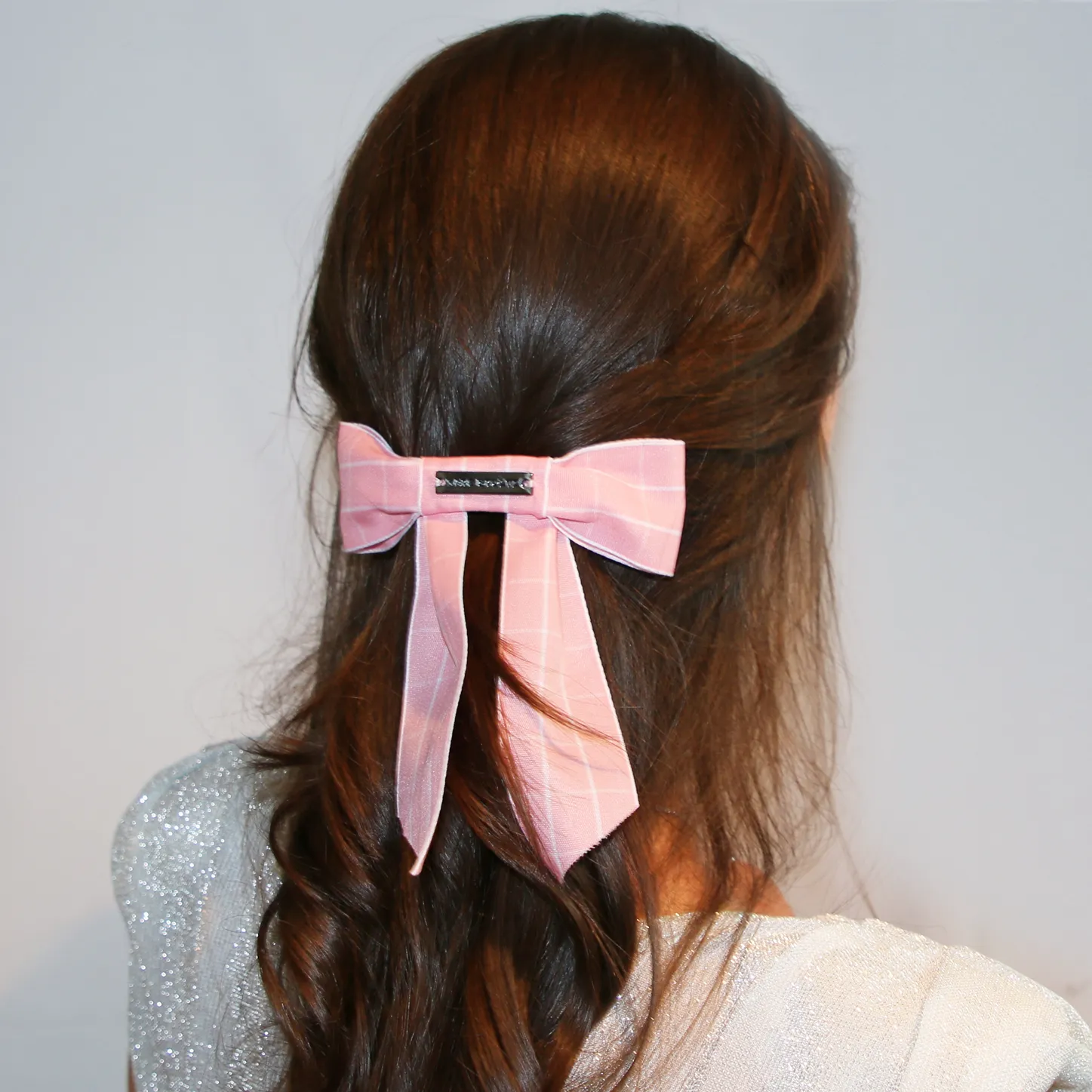 Pastel Pink Windowpane Hairbow Clip