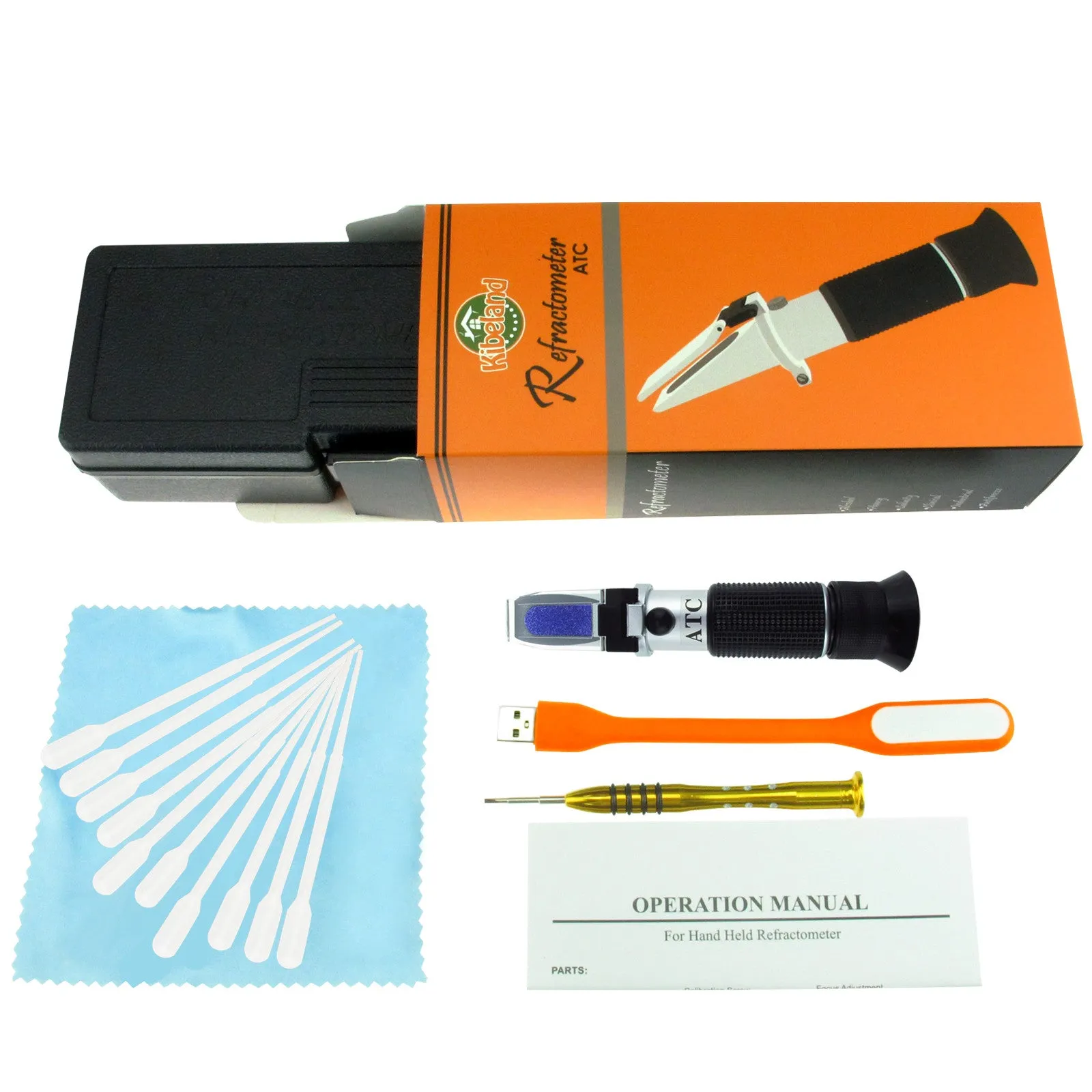 PD_21 Kibeland Handheld Refractometer for Car Operating Fluid with ATC, Engine Coolants, Antifreeze, Cleaning Fluid, Battery Fluid, with EXTRA Mini USB Light