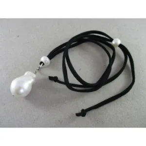 Pearl Necklace Baroque with Short Black Suede