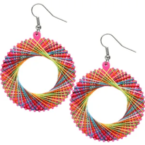 Pink Multicolor Woven Thread Hoop Earrings