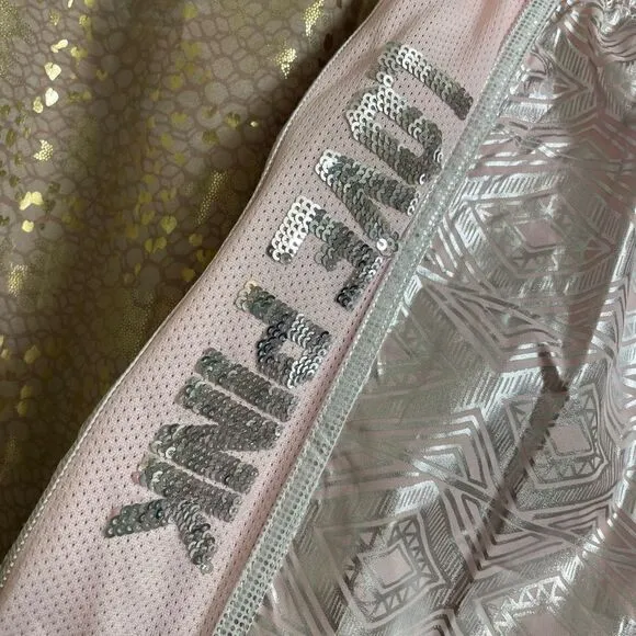 PINK Victorias Secret Silver Pink Sequin Bling Campus Running Shorts, S NWT