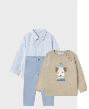 Pre-Order Mayoral 1116 Light Blue Linen Shirt, Mayoral 522 Light Blue Twill Trousers and Mayoral 1302 Jumper