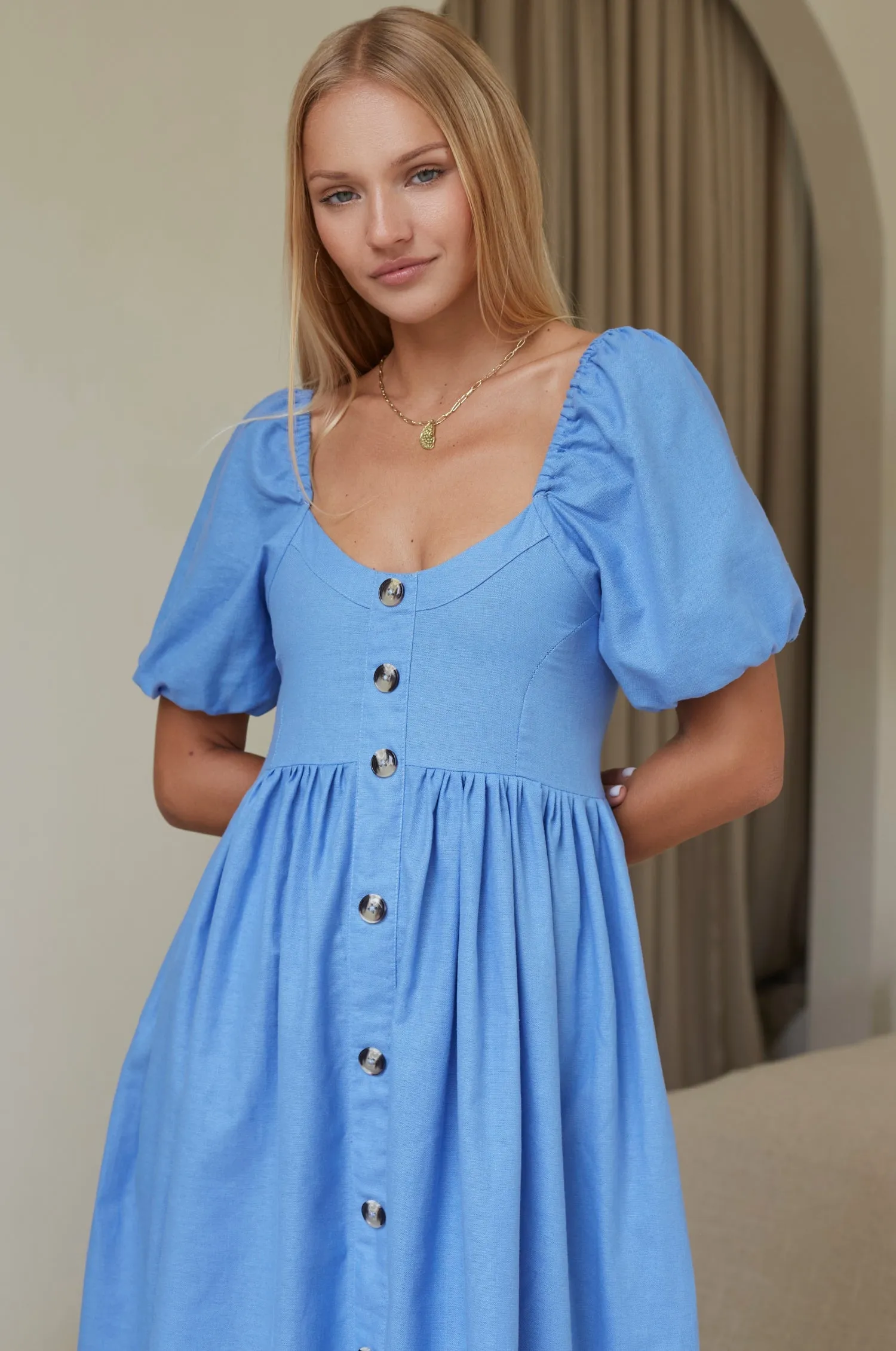 Premium Linen - Adele Linen Midi Dress (Sale)