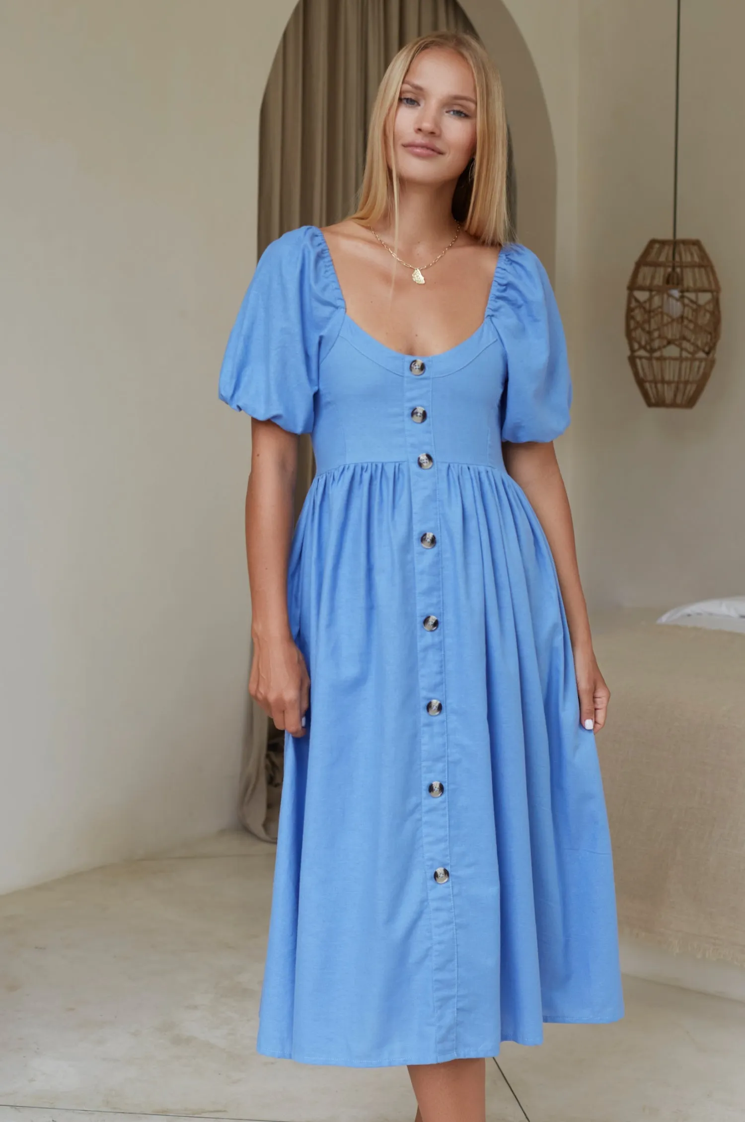 Premium Linen - Adele Linen Midi Dress (Sale)