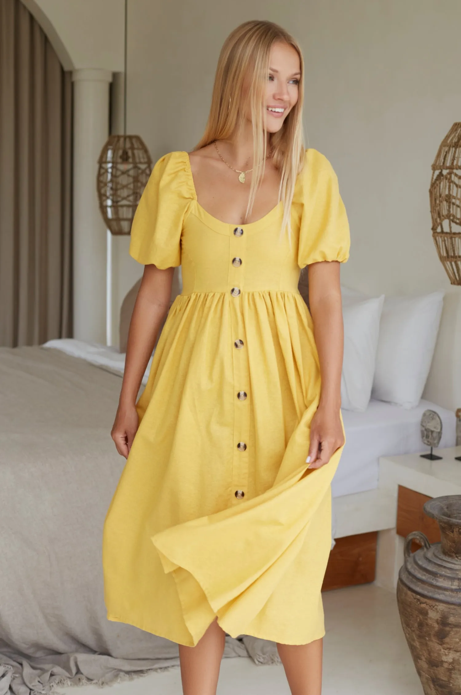 Premium Linen - Adele Linen Midi Dress (Sale)