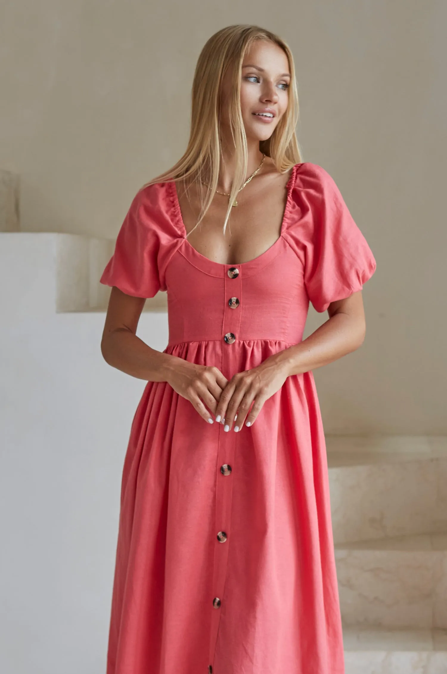 Premium Linen - Adele Linen Midi Dress (Sale)