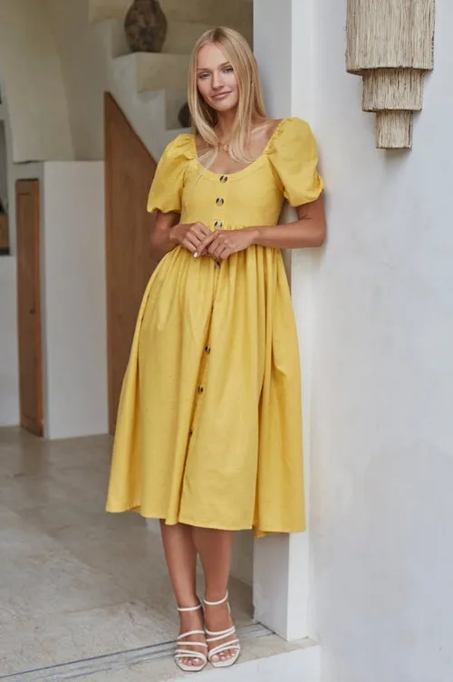 Premium Linen - Adele Linen Midi Dress (Sale)