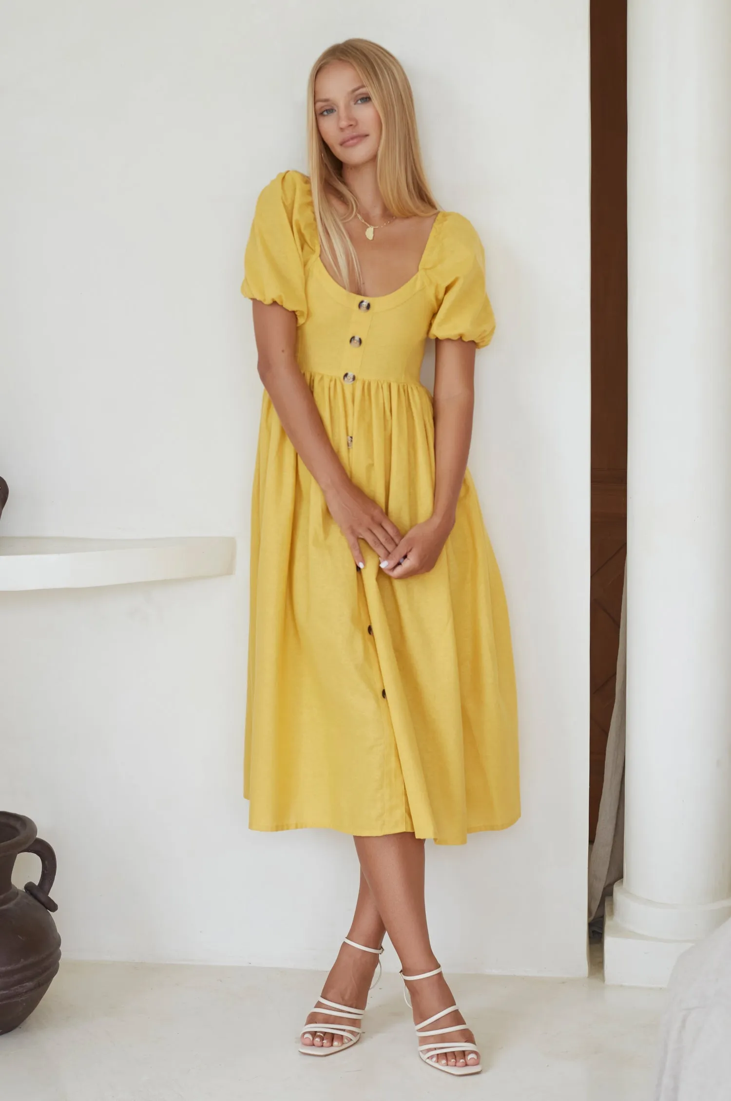 Premium Linen - Adele Linen Midi Dress (Sale)