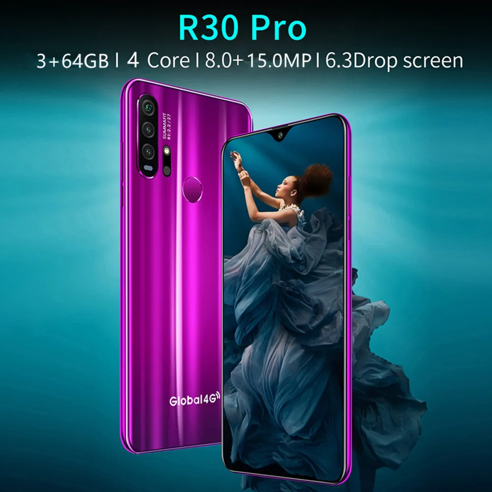 R30 pro Smart Phone 4G Network 3G   64g High Configuration Face Recognition Fingerprint Recognition Phone black_European regulations