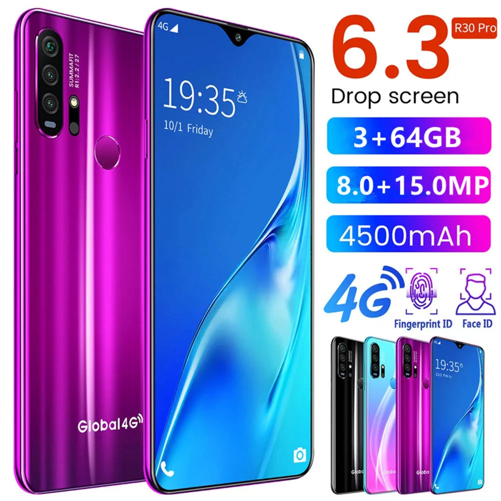 R30 pro Smart Phone 4G Network 3G   64g High Configuration Face Recognition Fingerprint Recognition Phone black_European regulations