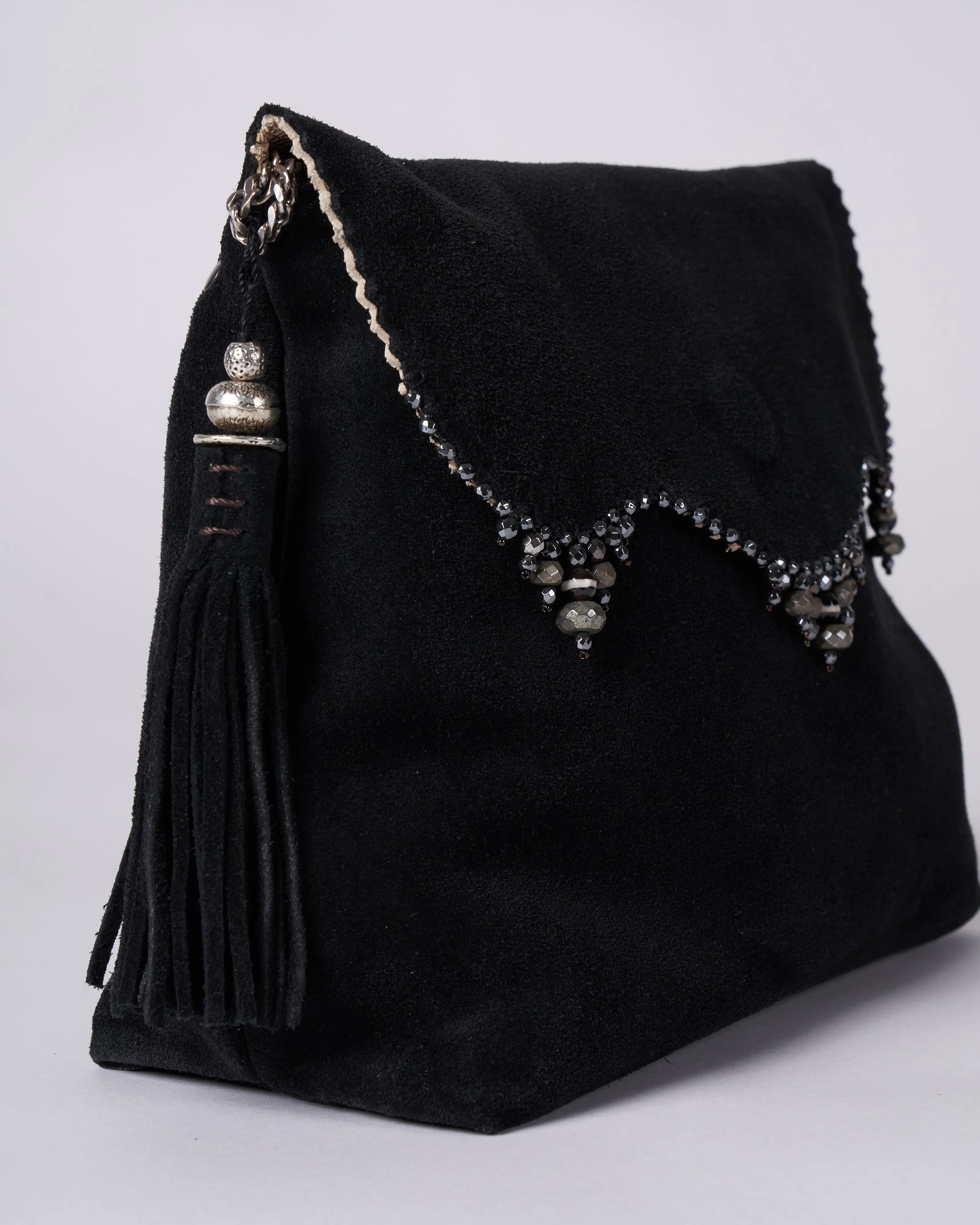 reversible bag - laser cut silver and black suede