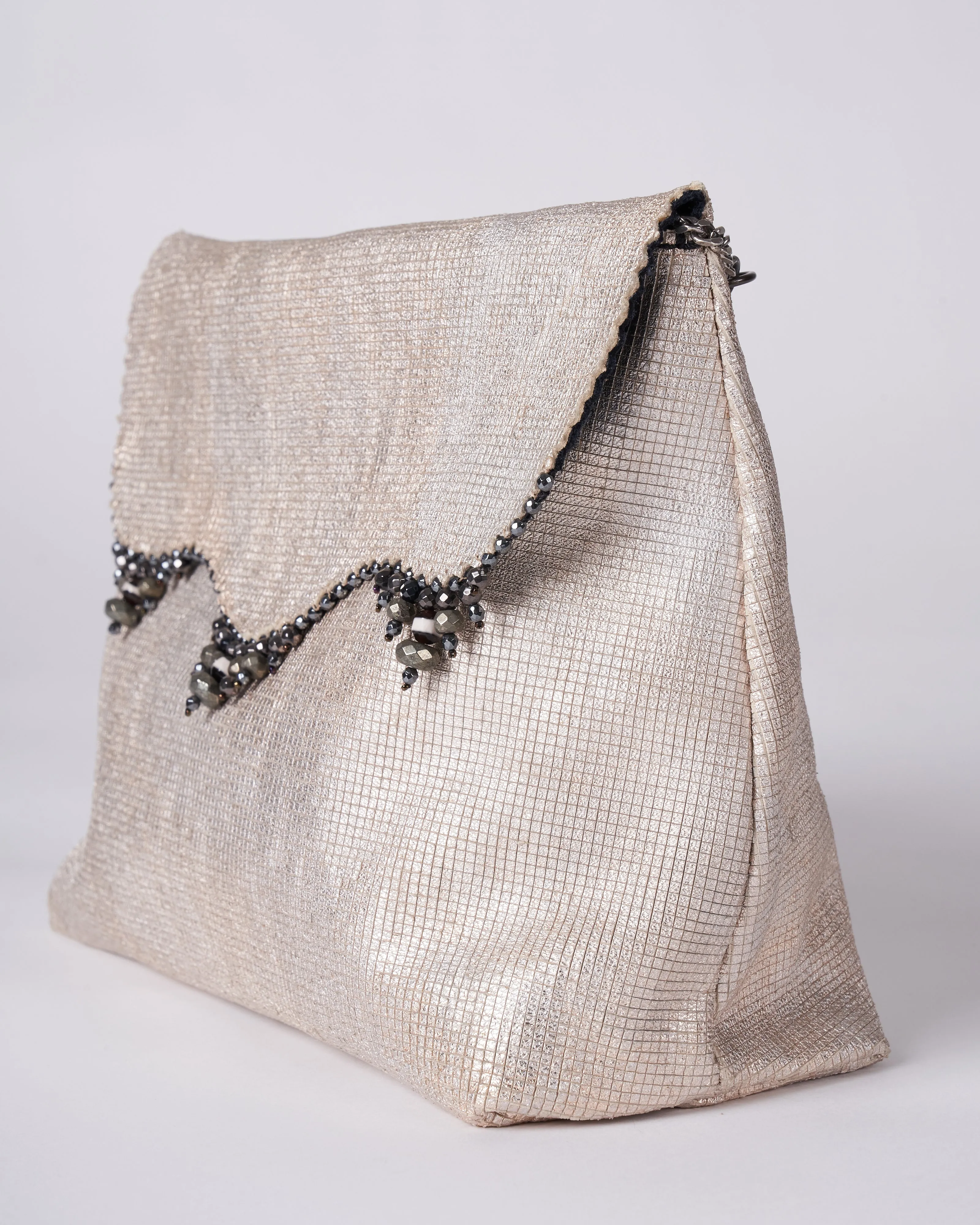 reversible bag - laser cut silver and black suede