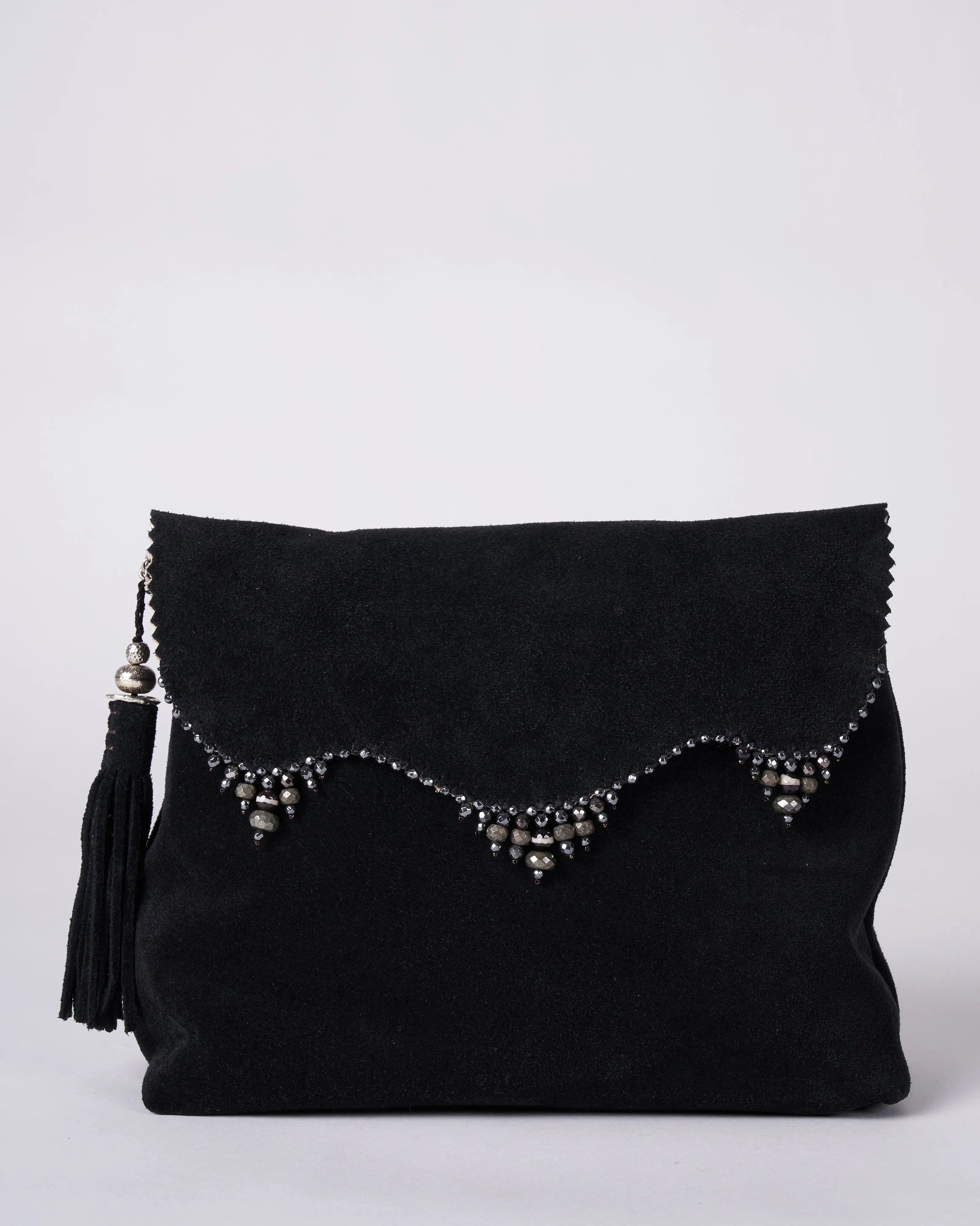 reversible bag - laser cut silver and black suede